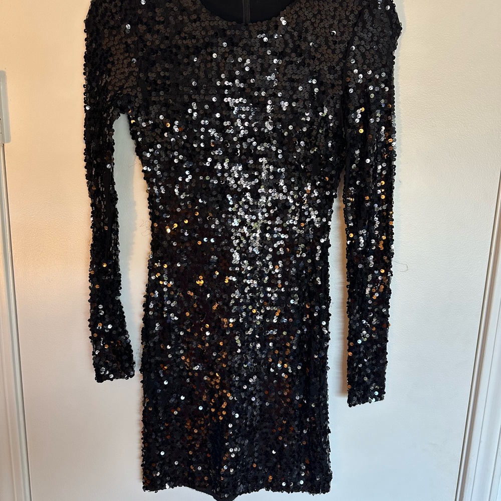 French Connection Black Sequin Long Sleeve Dress